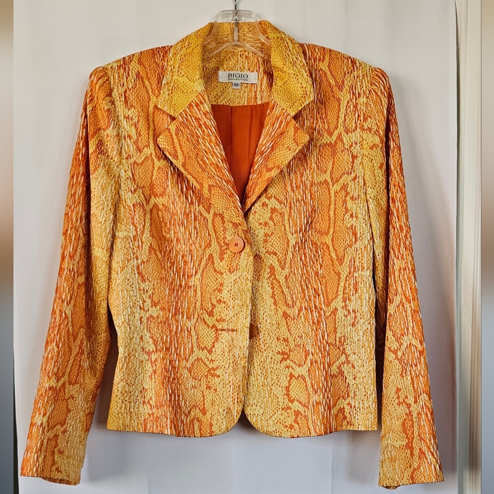Bigio‎ Collection women's Snake skin print orange dress jacket size 10